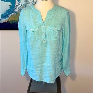 EUC Talbots Linen Band Collar Top